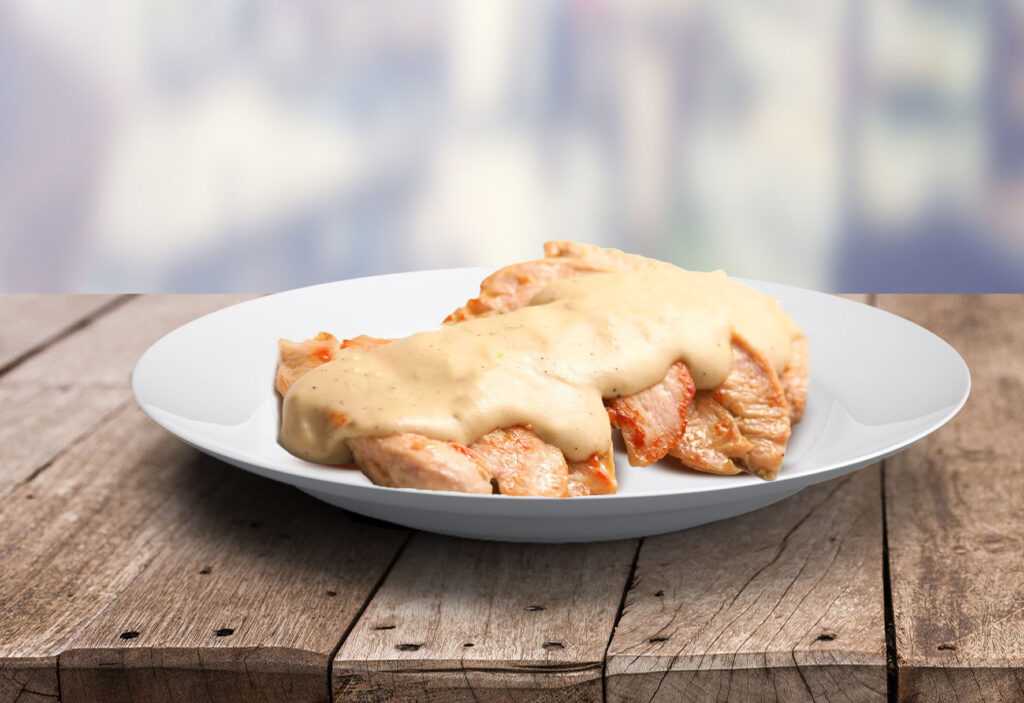 Tiras de pollo con salsa de queso en la Thermomix