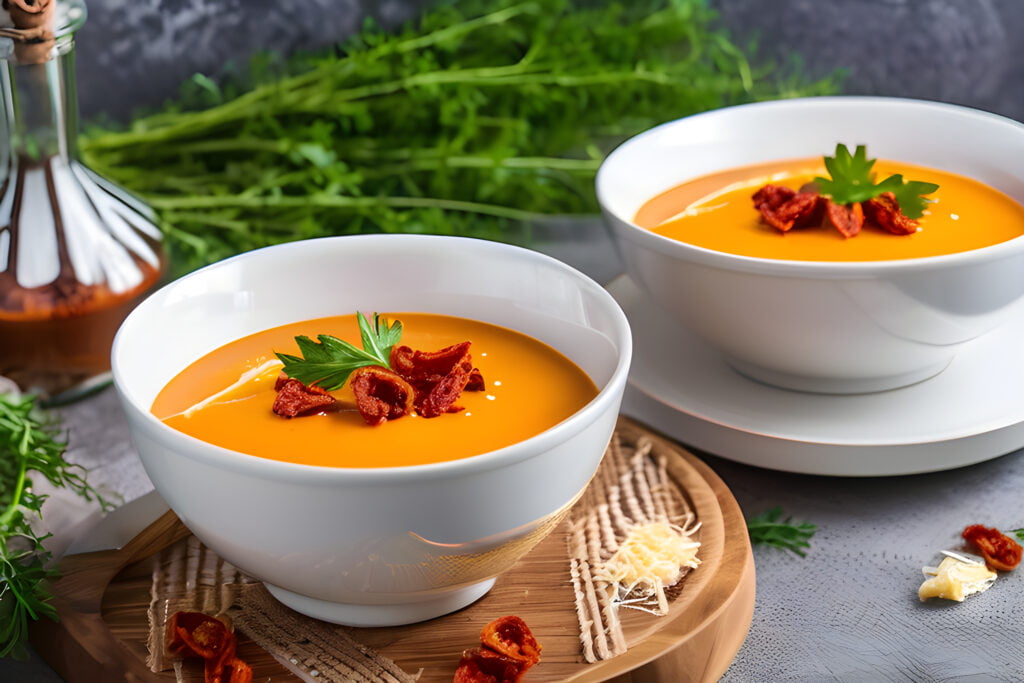 Crema de zanahoria con tomates secos en aceite